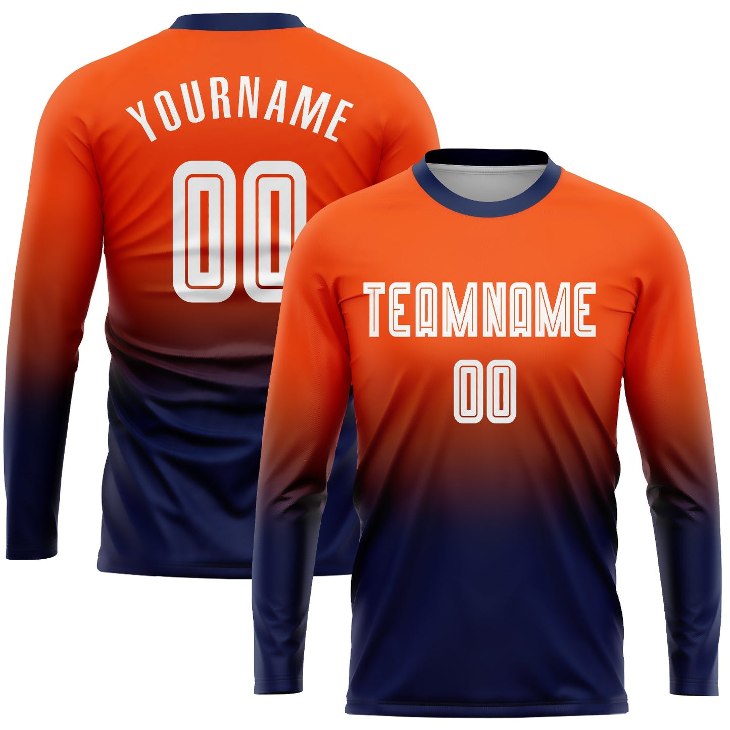 Custom Orange White-Navy Sublimation Long Sleeve Fade Fashion Soccer Uniform Jersey - Sky-Custom
