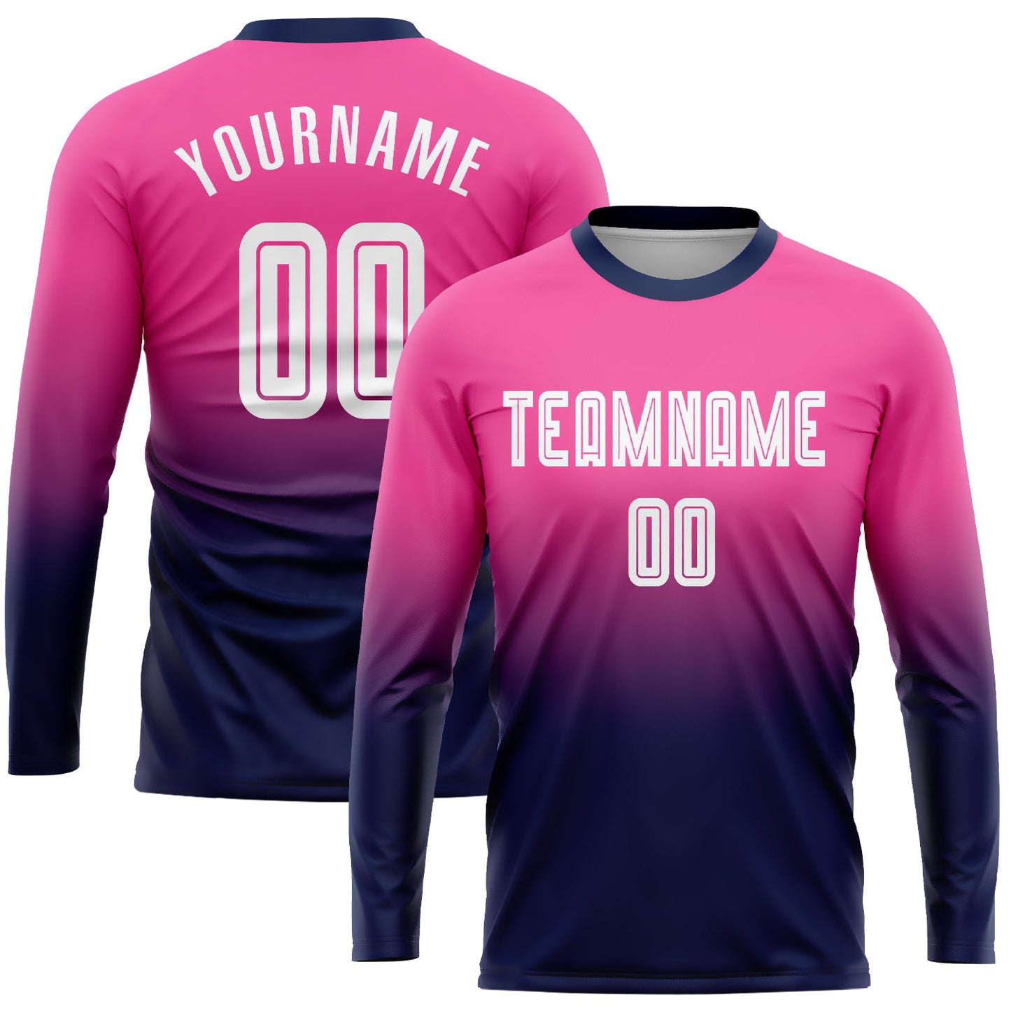 Custom Pink White-Navy Sublimation Long Sleeve Fade Fashion Soccer Uniform Jersey - Sky-Custom