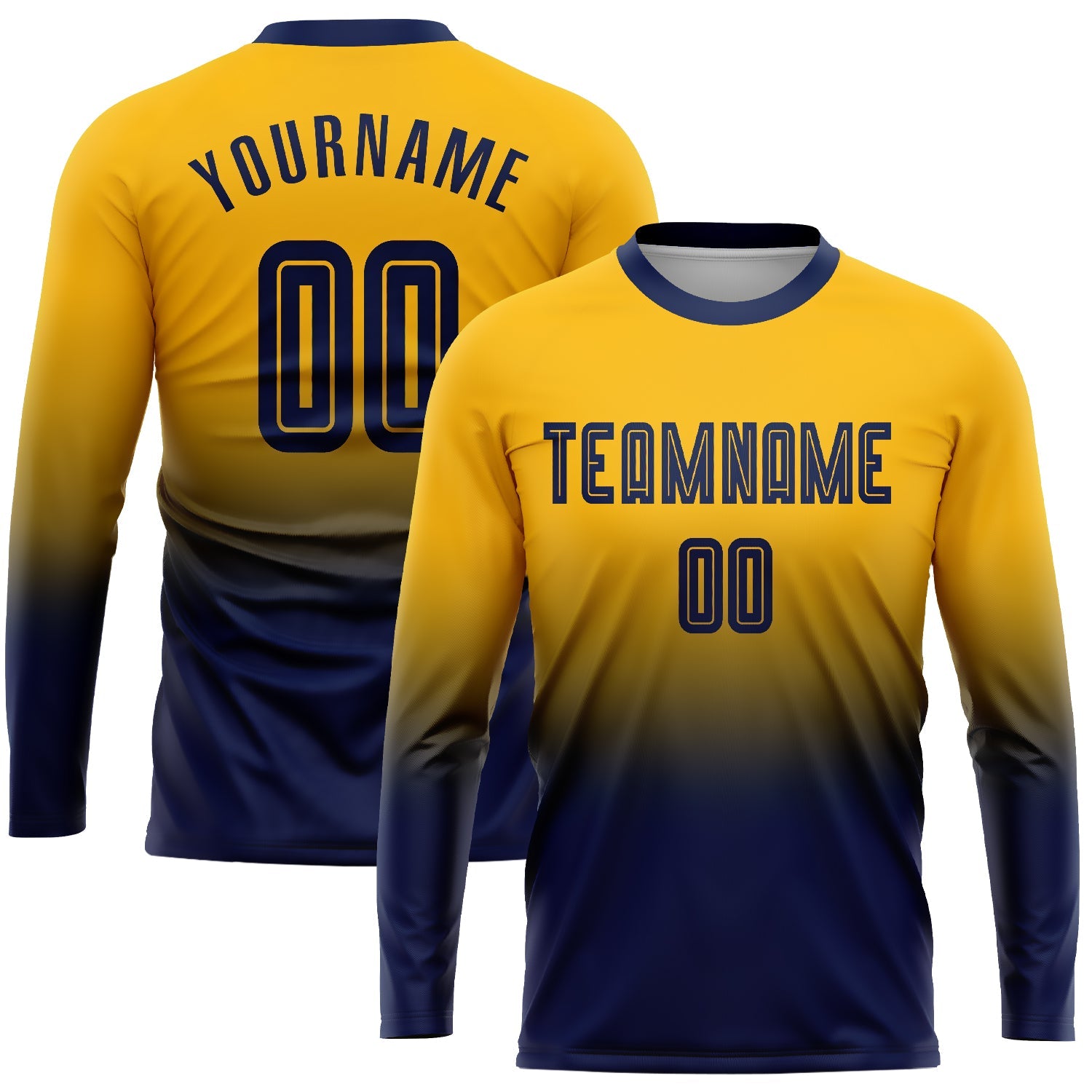 Custom Gold Navy Sublimation Long Sleeve Fade Fashion Soccer Uniform Jersey - Sky-Custom