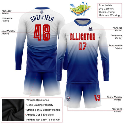 Custom White Red-Royal Sublimation Long Sleeve Fade Fashion Soccer Uniform Jersey - Sky-Custom