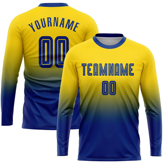 Custom Gold Royal Sublimation Long Sleeve Fade Fashion Soccer Uniform Jersey - Sky-Custom