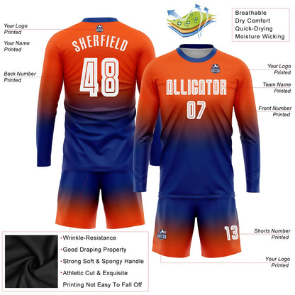 Custom Orange White-Royal Sublimation Long Sleeve Fade Fashion Soccer Uniform Jersey - Sky-Custom