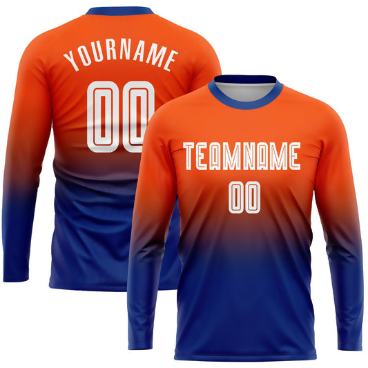 Custom Orange White-Royal Sublimation Long Sleeve Fade Fashion Soccer Uniform Jersey - Sky-Custom