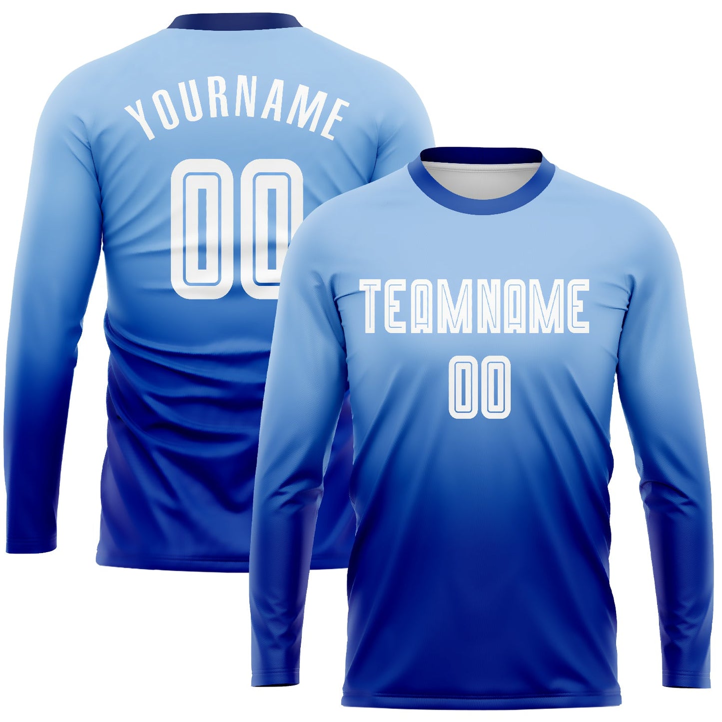 Custom Light Blue White-Royal Sublimation Long Sleeve Fade Fashion Soccer Uniform Jersey - Sky-Custom