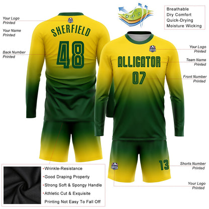 Custom Gold Green Sublimation Long Sleeve Fade Fashion Soccer Uniform Jersey - Sky-Custom
