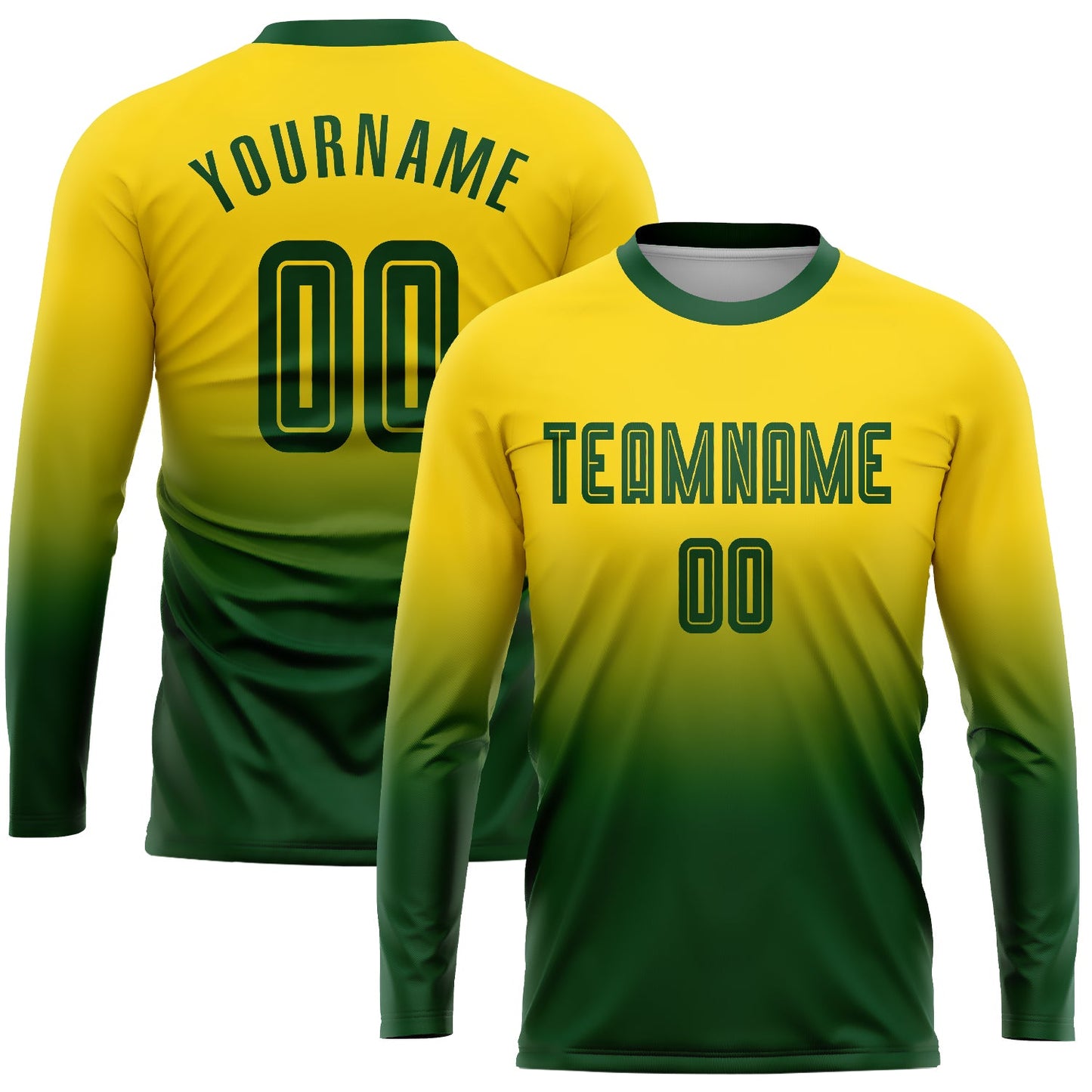 Custom Gold Green Sublimation Long Sleeve Fade Fashion Soccer Uniform Jersey - Sky-Custom