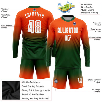 Custom Orange White-Green Sublimation Long Sleeve Fade Fashion Soccer Uniform Jersey - Sky-Custom