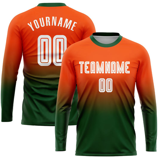 Custom Orange White-Green Sublimation Long Sleeve Fade Fashion Soccer Uniform Jersey - Sky-Custom