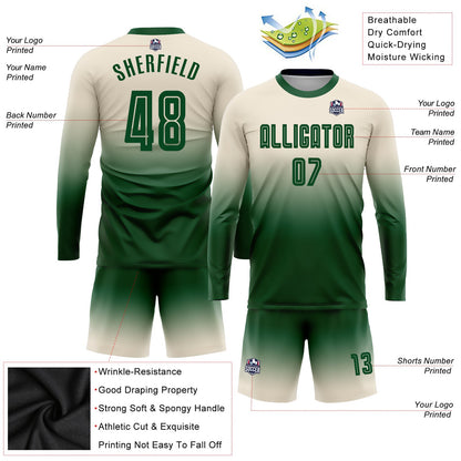 Custom Cream Green Sublimation Long Sleeve Fade Fashion Soccer Uniform Jersey - Sky-Custom