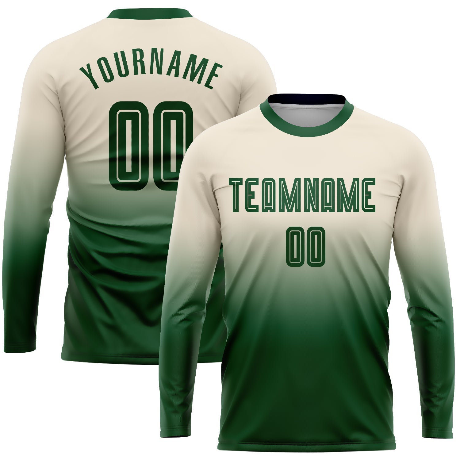 Custom Cream Green Sublimation Long Sleeve Fade Fashion Soccer Uniform Jersey - Sky-Custom