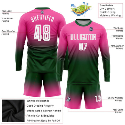 Custom Pink White-Green Sublimation Long Sleeve Fade Fashion Soccer Uniform Jersey - Sky-Custom