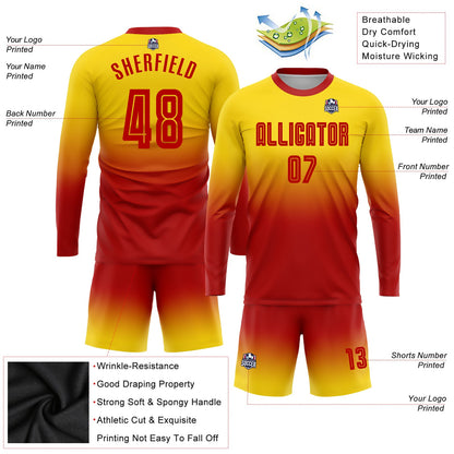 Custom Gold Red Sublimation Long Sleeve Fade Fashion Soccer Uniform Jersey - Sky-Custom