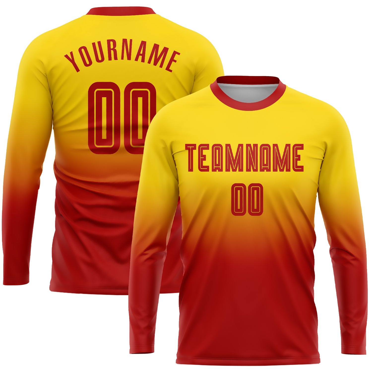Custom Gold Red Sublimation Long Sleeve Fade Fashion Soccer Uniform Jersey - Sky-Custom