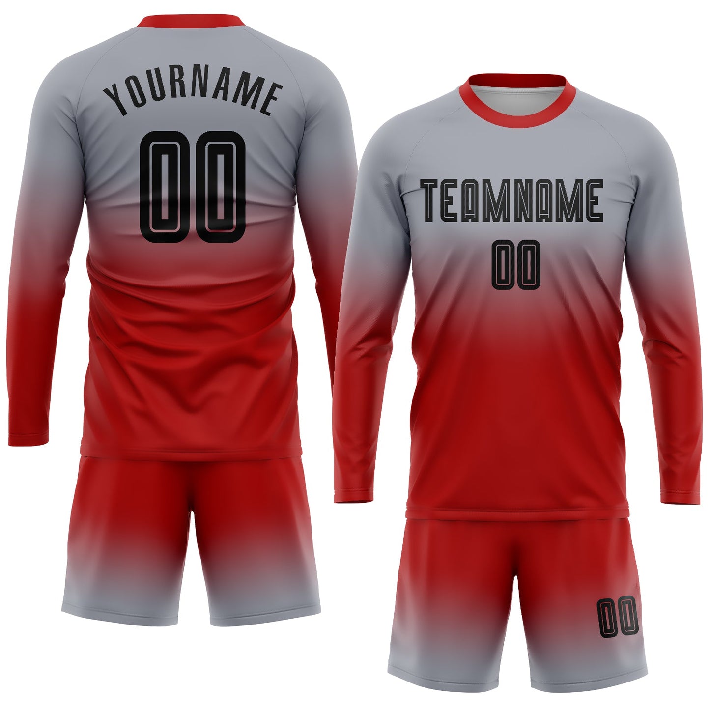 Custom Gray Black-Red Sublimation Long Sleeve Fade Fashion Soccer Uniform Jersey - Sky-Custom