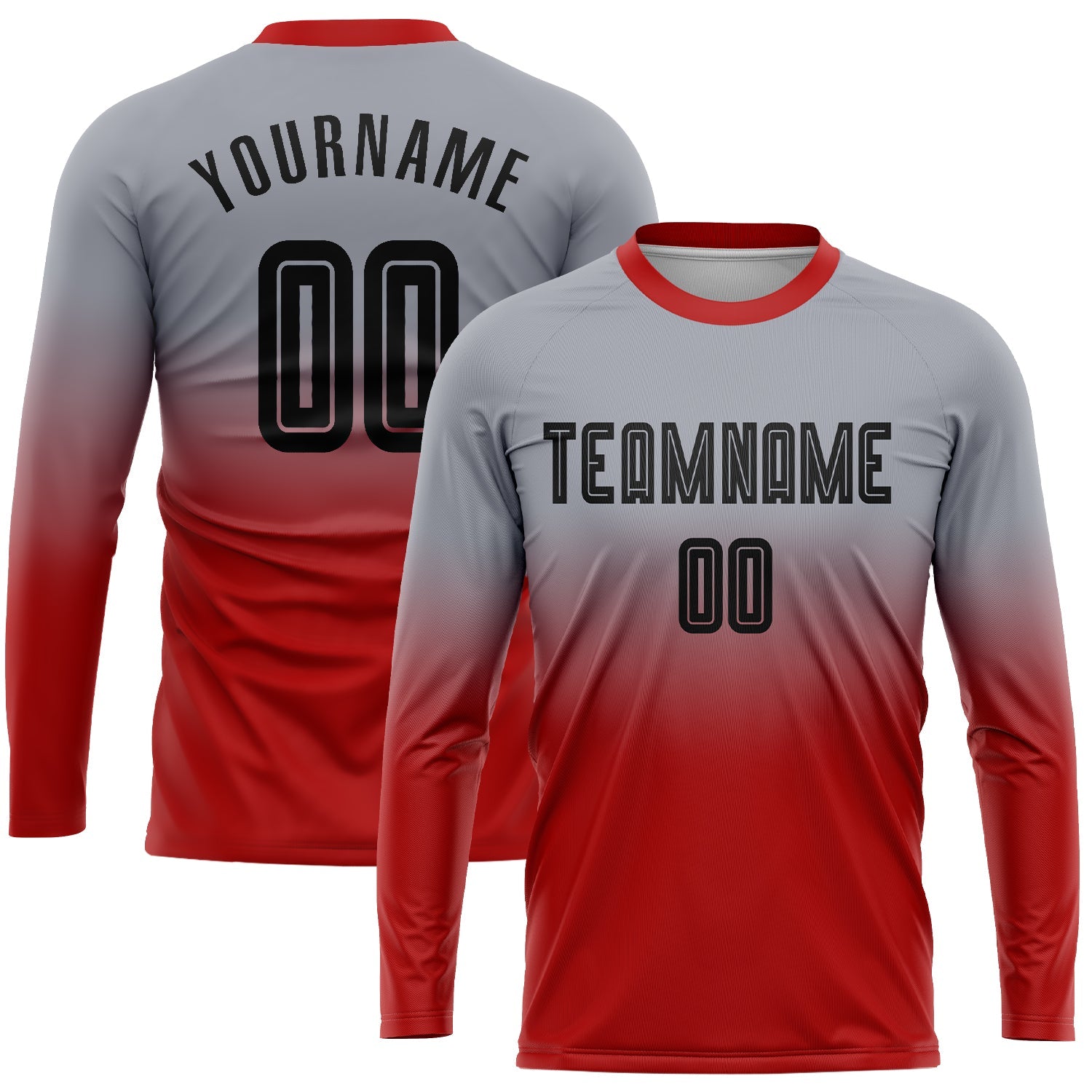 Custom Gray Black-Red Sublimation Long Sleeve Fade Fashion Soccer Uniform Jersey - Sky-Custom