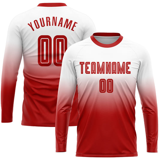 Custom White Red Sublimation Long Sleeve Fade Fashion Soccer Uniform Jersey - Sky-Custom