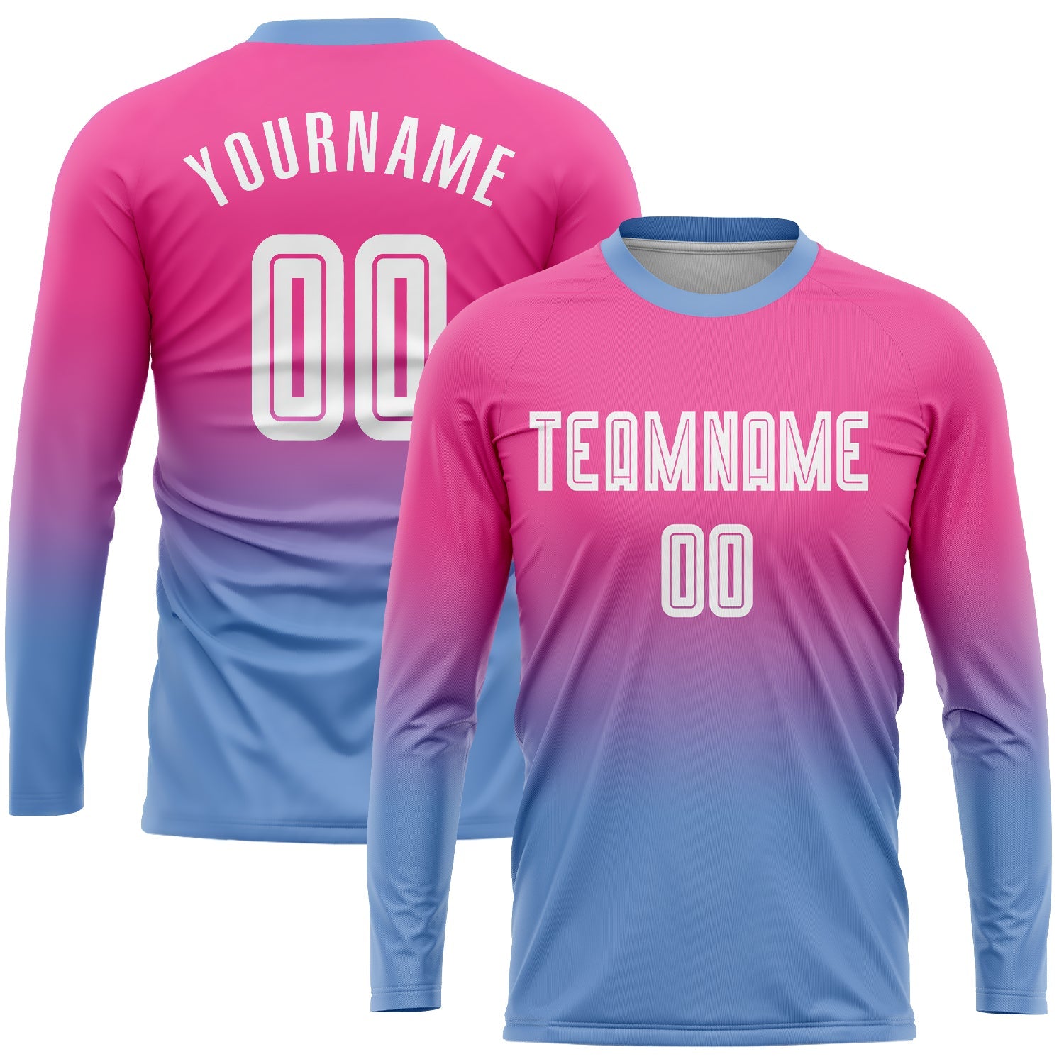 Custom Pink White-Light Blue Sublimation Long Sleeve Fade Fashion Soccer Uniform Jersey - Sky-Custom