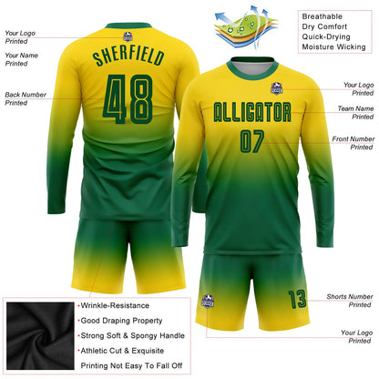 Custom Gold Kelly Green Sublimation Long Sleeve Fade Fashion Soccer Uniform Jersey - Sky-Custom