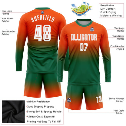 Custom Orange White-Kelly Green Sublimation Long Sleeve Fade Fashion Soccer Uniform Jersey - Sky-Custom