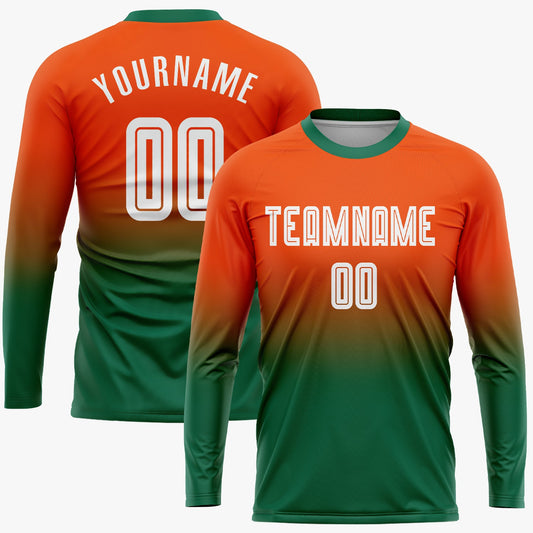 Custom Orange White-Kelly Green Sublimation Long Sleeve Fade Fashion Soccer Uniform Jersey - Sky-Custom