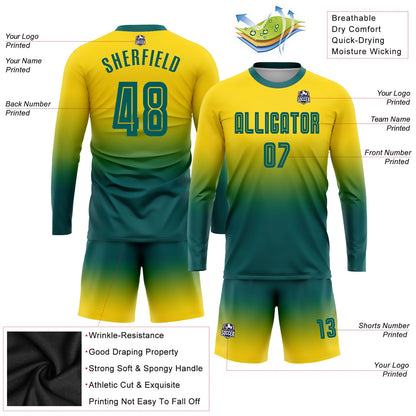 Custom Gold Teal Sublimation Long Sleeve Fade Fashion Soccer Uniform Jersey - Sky-Custom