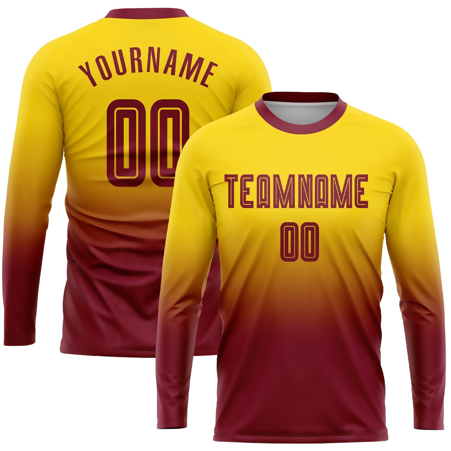 Custom Gold Crimson Sublimation Long Sleeve Fade Fashion Soccer Uniform Jersey - Sky-Custom