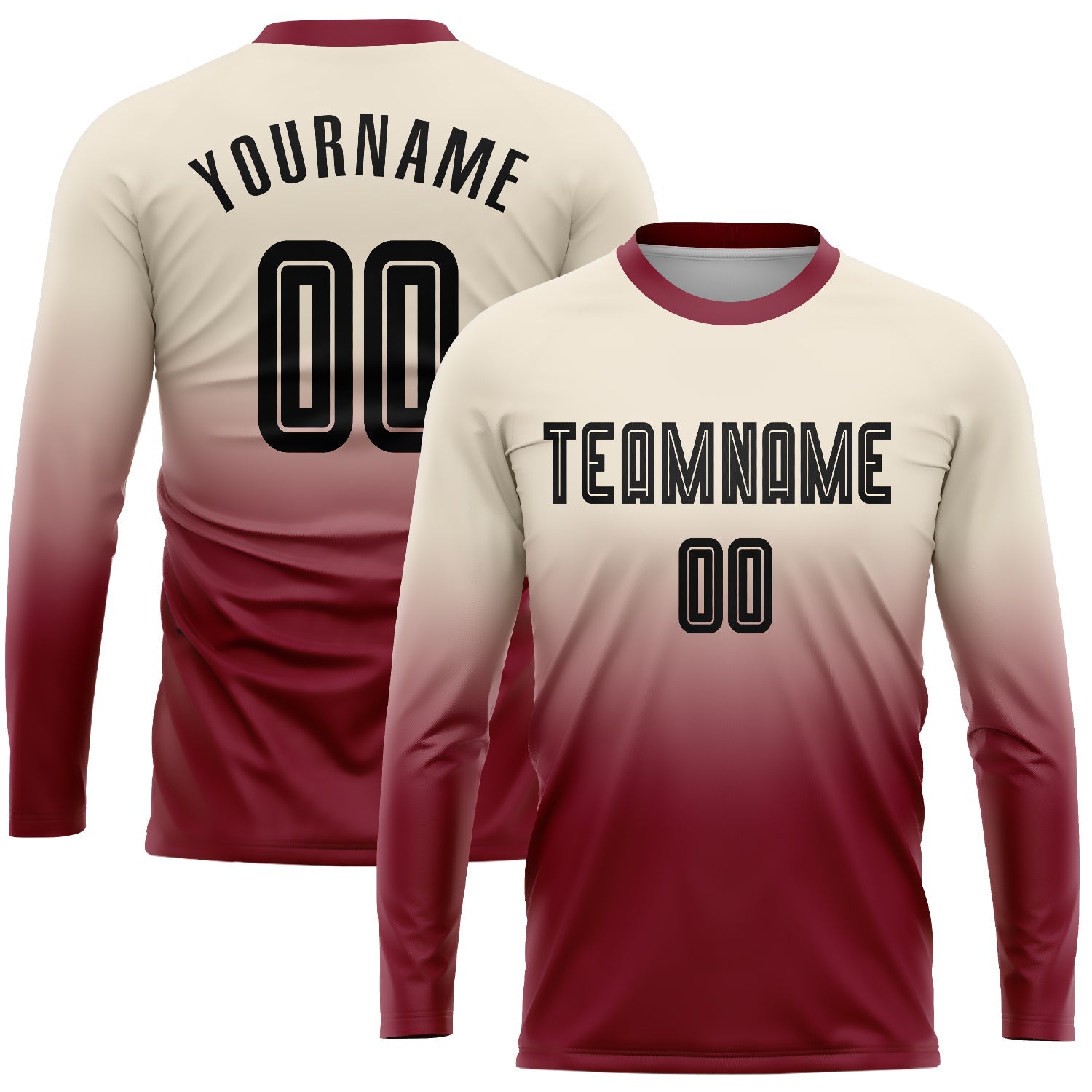 Custom Cream Black-Crimson Sublimation Long Sleeve Fade Fashion Soccer Uniform Jersey - Sky-Custom