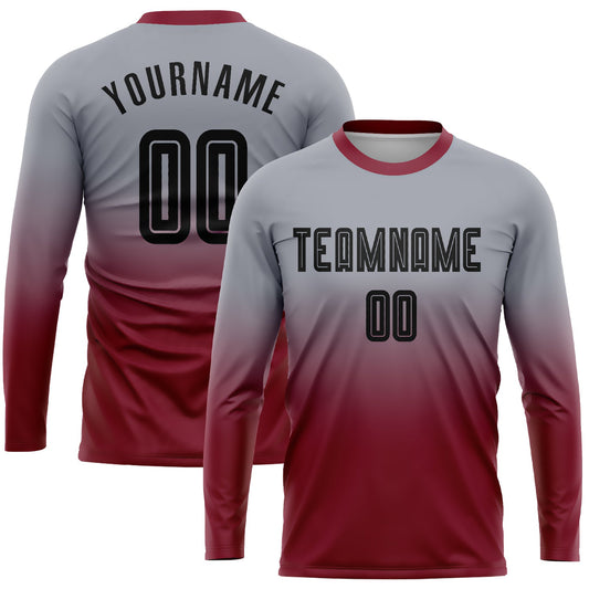 Custom Gray Black-Crimson Sublimation Long Sleeve Fade Fashion Soccer Uniform Jersey - Sky-Custom