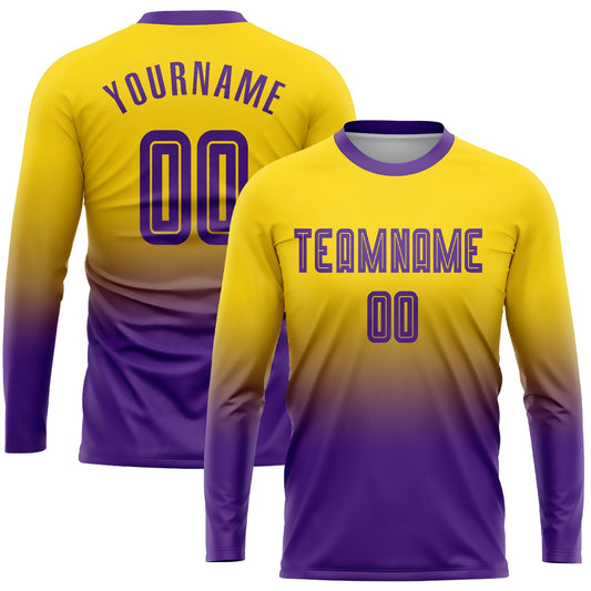Custom Gold Purple Sublimation Long Sleeve Fade Fashion Soccer Uniform Jersey - Sky-Custom
