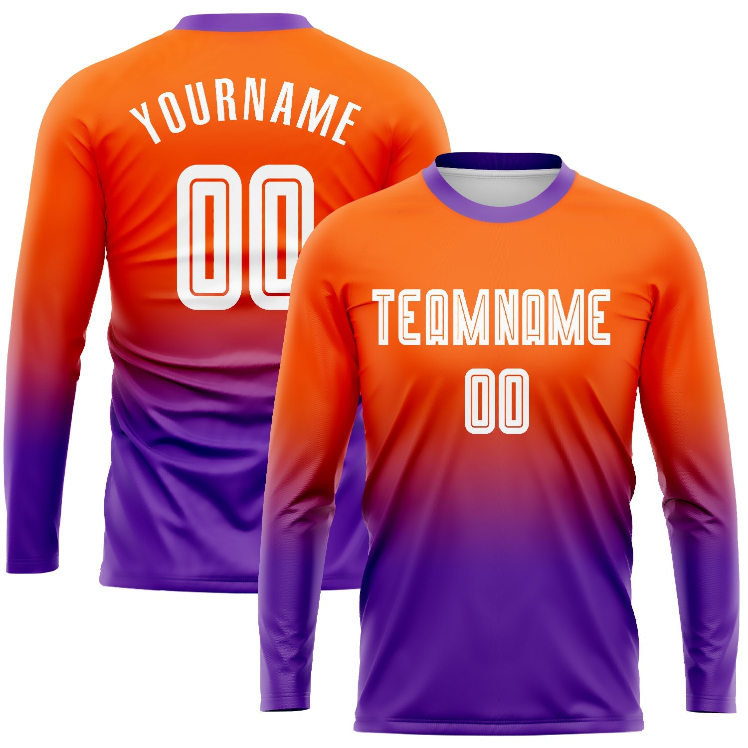 Custom Orange White-Purple Sublimation Long Sleeve Fade Fashion Soccer Uniform Jersey - Sky-Custom