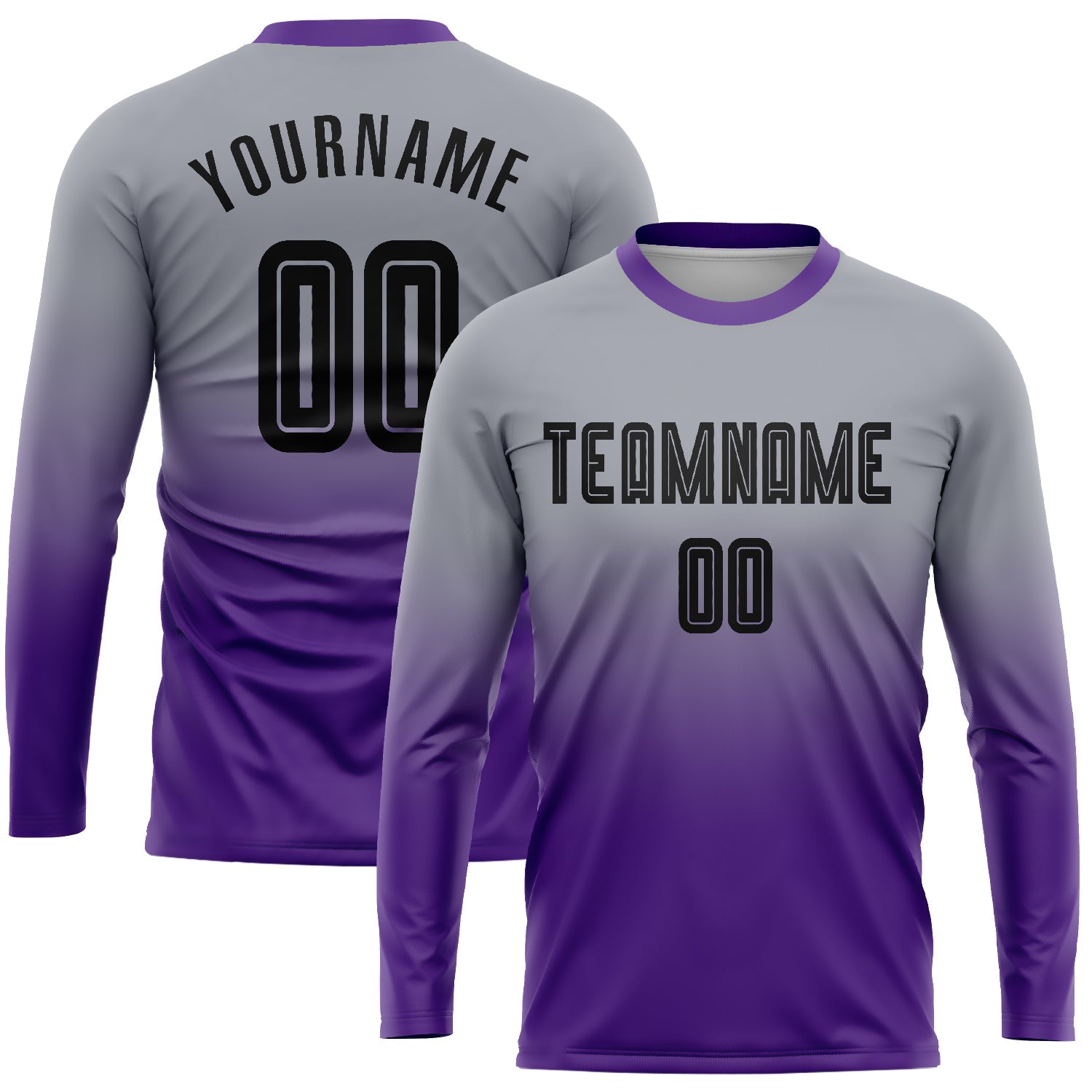 Custom Gray Black-Purple Sublimation Long Sleeve Fade Fashion Soccer Uniform Jersey - Sky-Custom