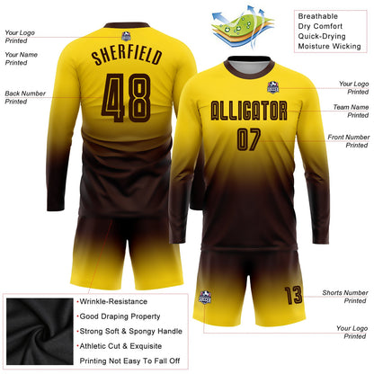 Custom Gold Brown Sublimation Long Sleeve Fade Fashion Soccer Uniform Jersey - Sky-Custom