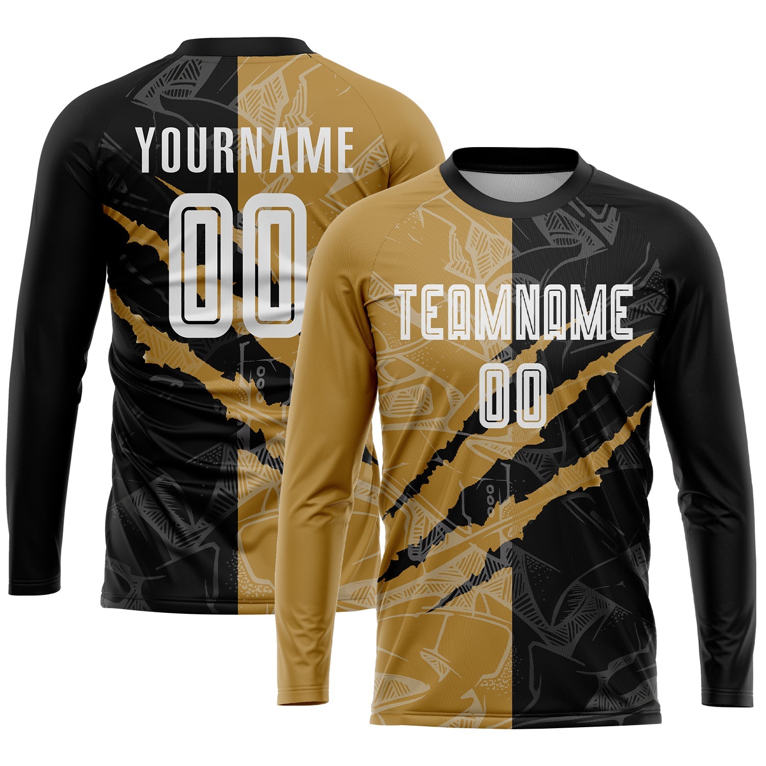 Custom Graffiti Pattern White Black-Old Gold Scratch Sublimation Soccer Uniform Jersey - Sky-Custom