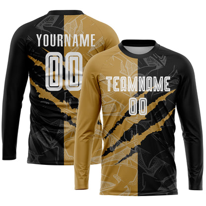 Custom Graffiti Pattern White Black-Old Gold Scratch Sublimation Soccer Uniform Jersey - Sky-Custom