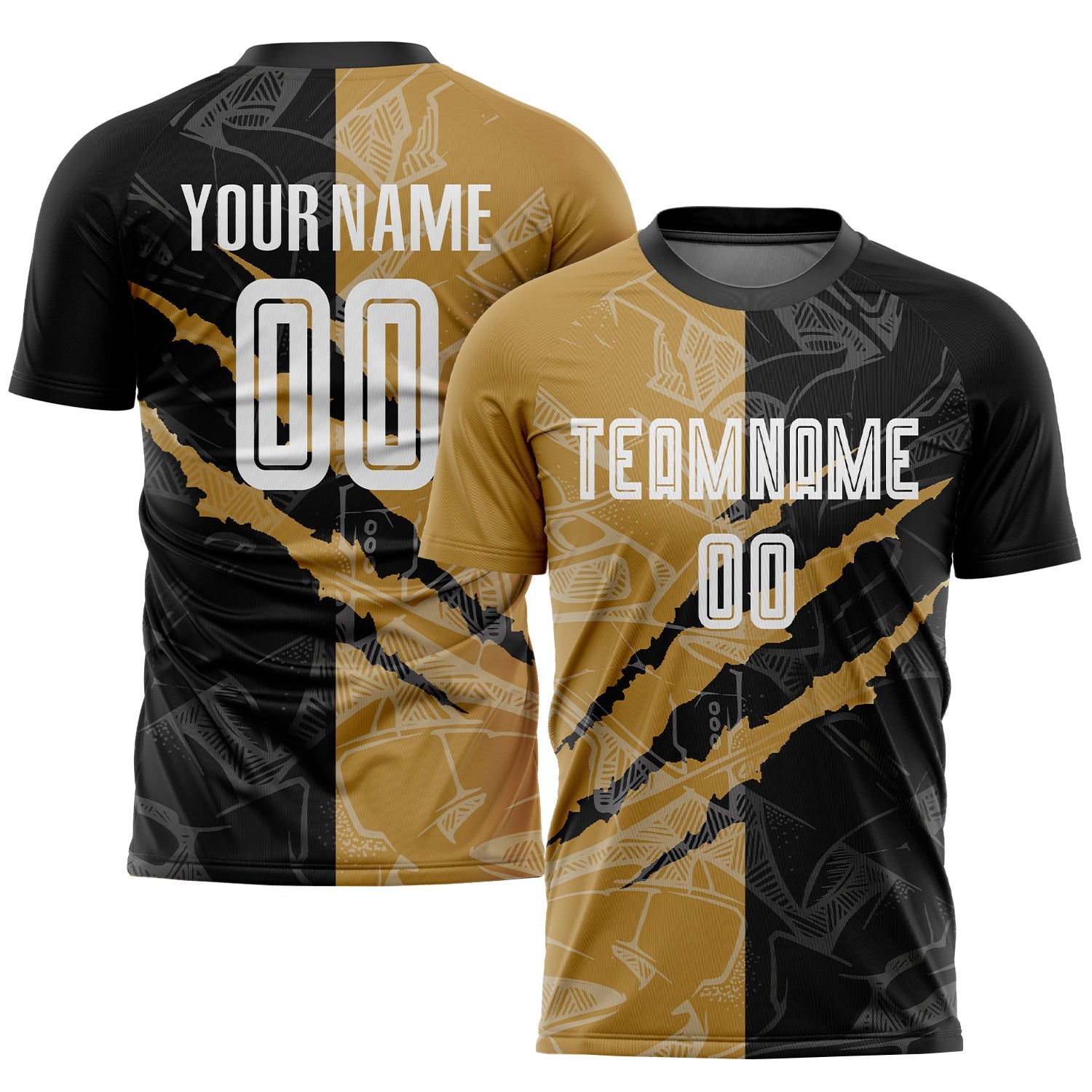 Custom Graffiti Pattern White Black-Old Gold Scratch Sublimation Soccer Uniform Jersey - Sky-Custom