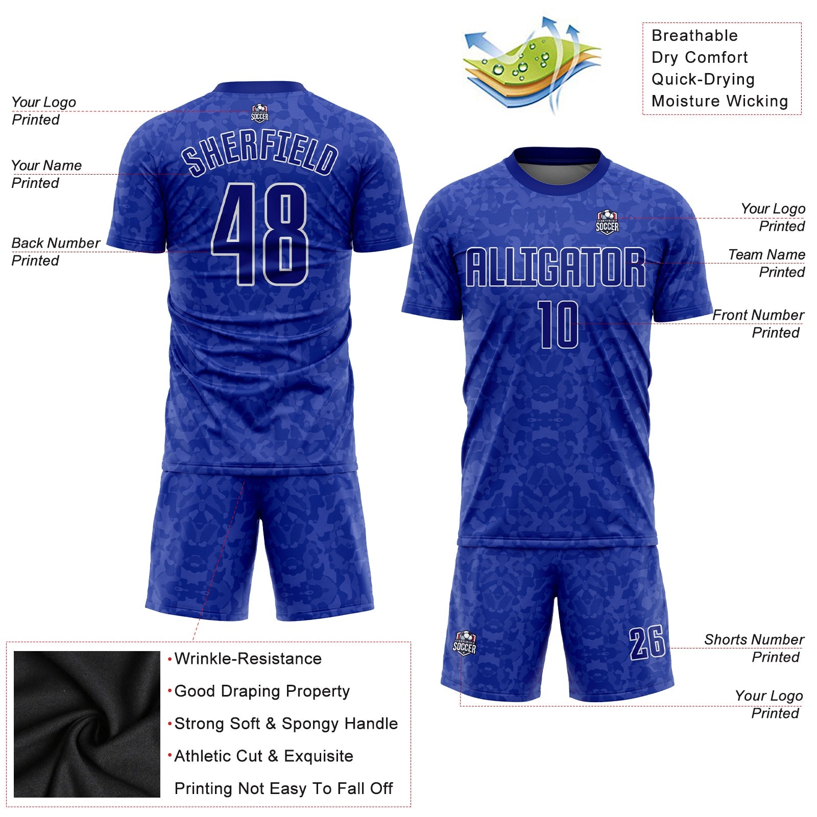 Custom Royal Royal-White Sublimation Soccer Uniform Jersey - Sky-Custom