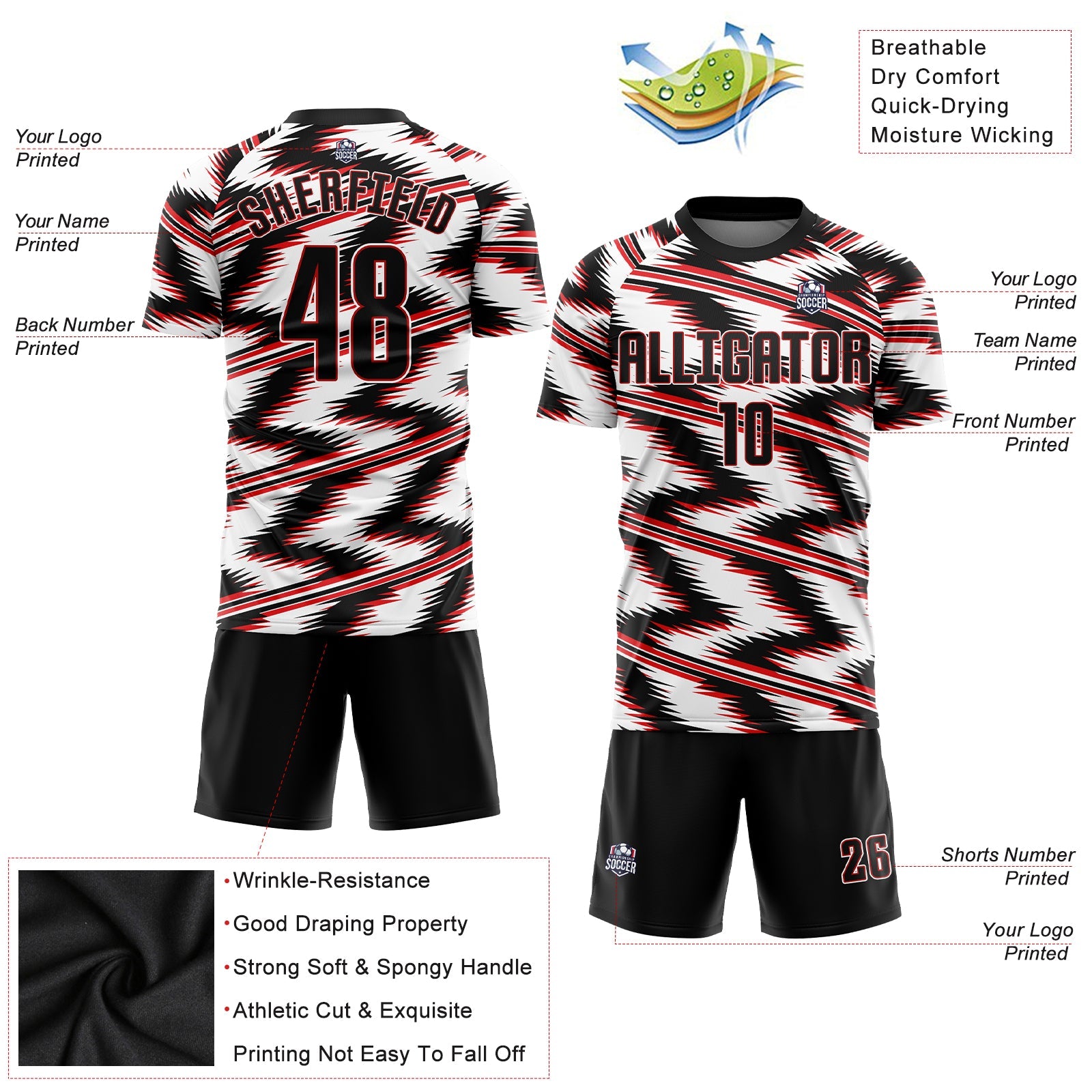 Custom White Black-Red Sublimation Soccer Uniform Jersey - Sky-Custom