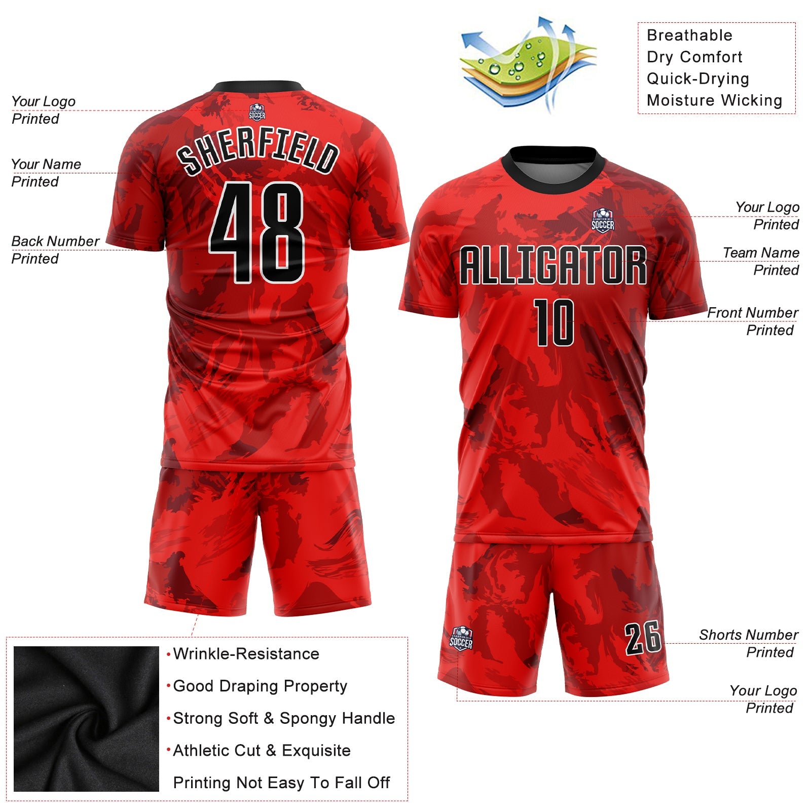 Custom Red Black-White Sublimation Soccer Uniform Jersey - Sky-Custom