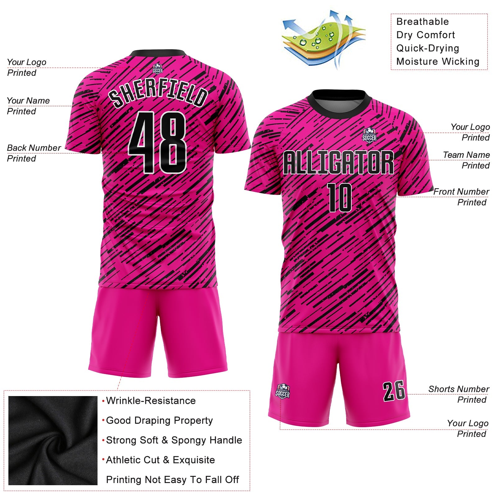 Custom Pink Black-White Sublimation Soccer Uniform Jersey - Sky-Custom