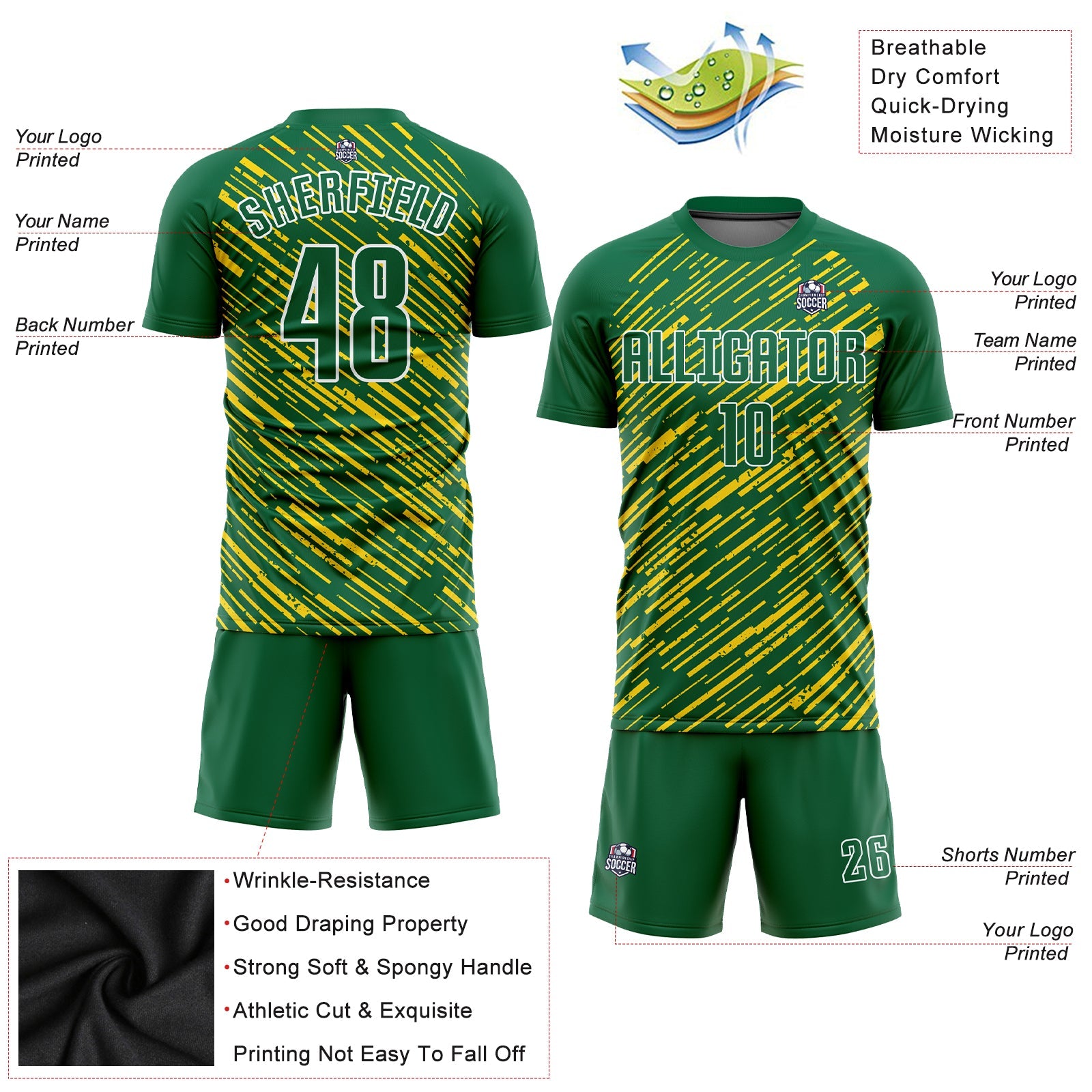 Custom Kelly Green Kelly Green-Gold Sublimation Soccer Uniform Jersey - Sky-Custom