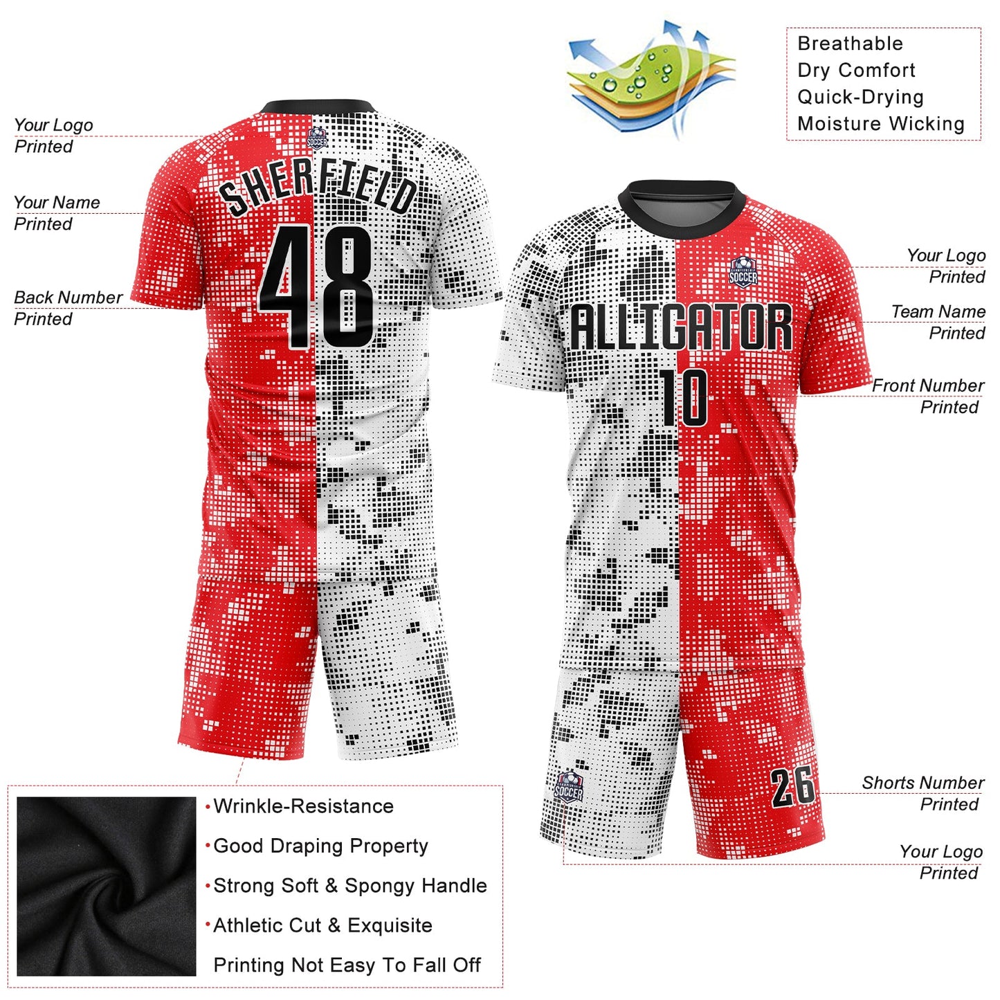 Custom Red Black-White Sublimation Soccer Uniform Jersey - Sky-Custom