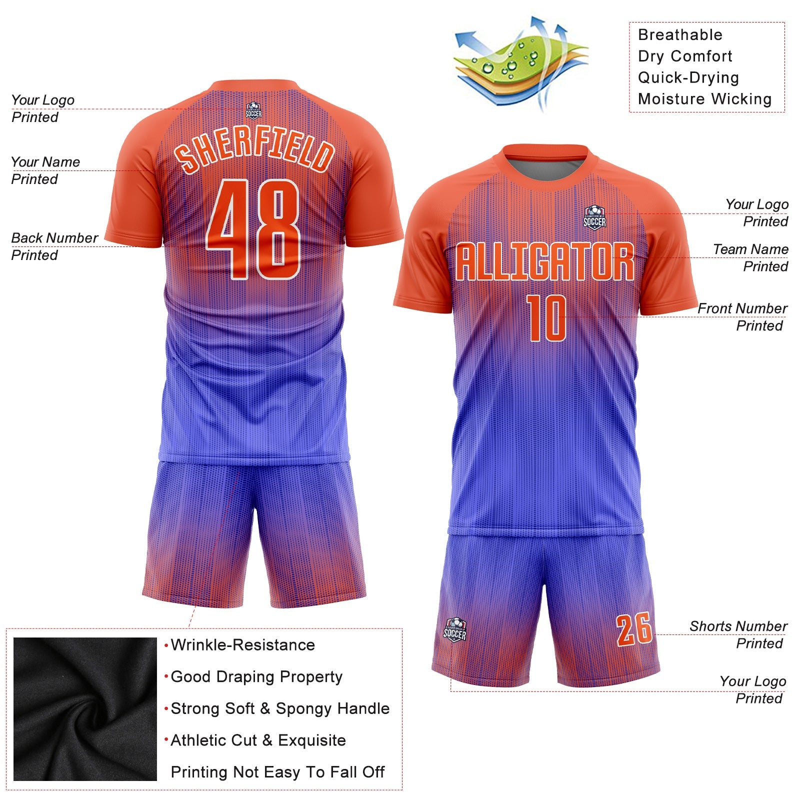 Custom Purple Orange-White Sublimation Soccer Uniform Jersey - Sky-Custom