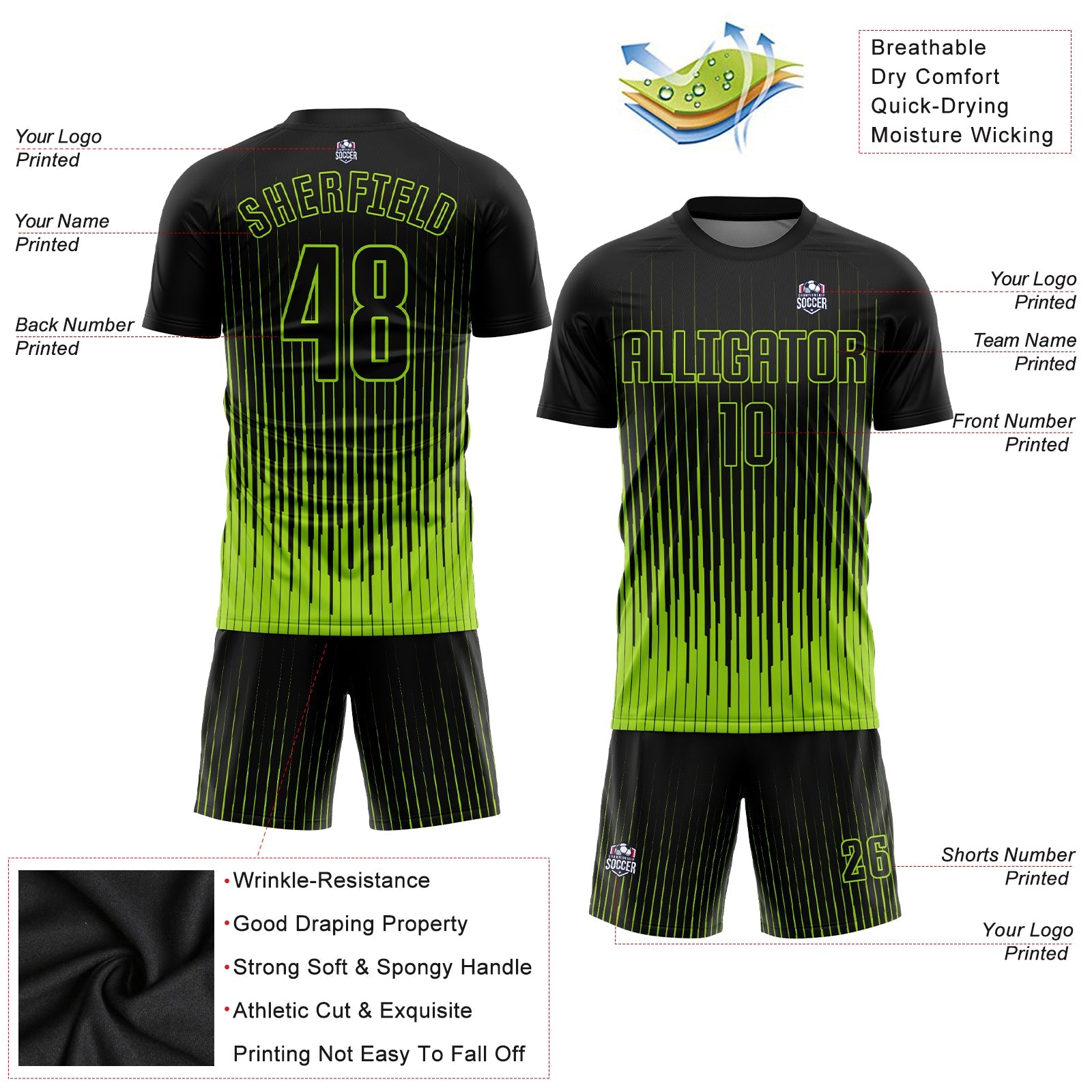 Custom Neon Green Black Sublimation Soccer Uniform Jersey - Sky-Custom