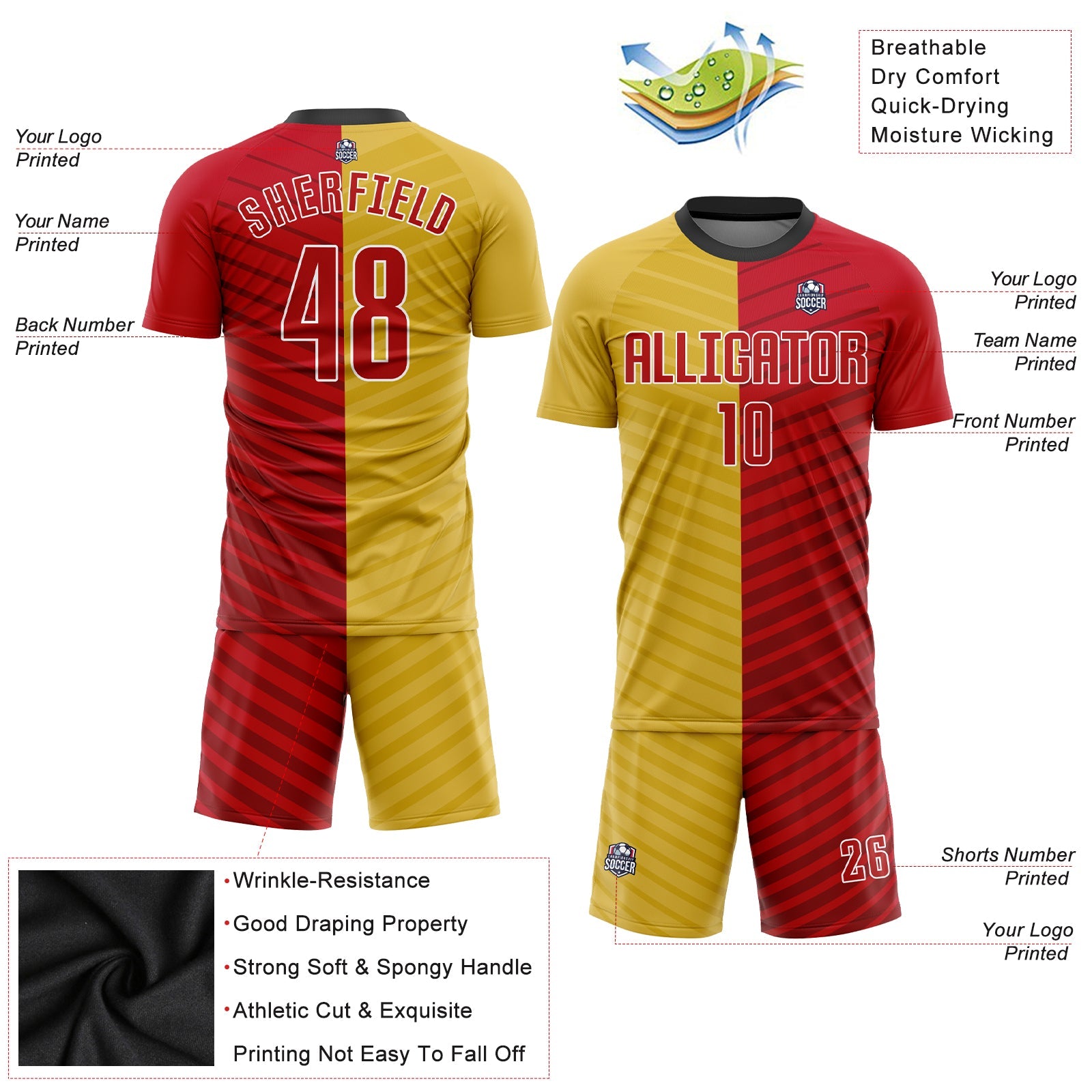 Custom Gold Red-White Sublimation Soccer Uniform Jersey - Sky-Custom