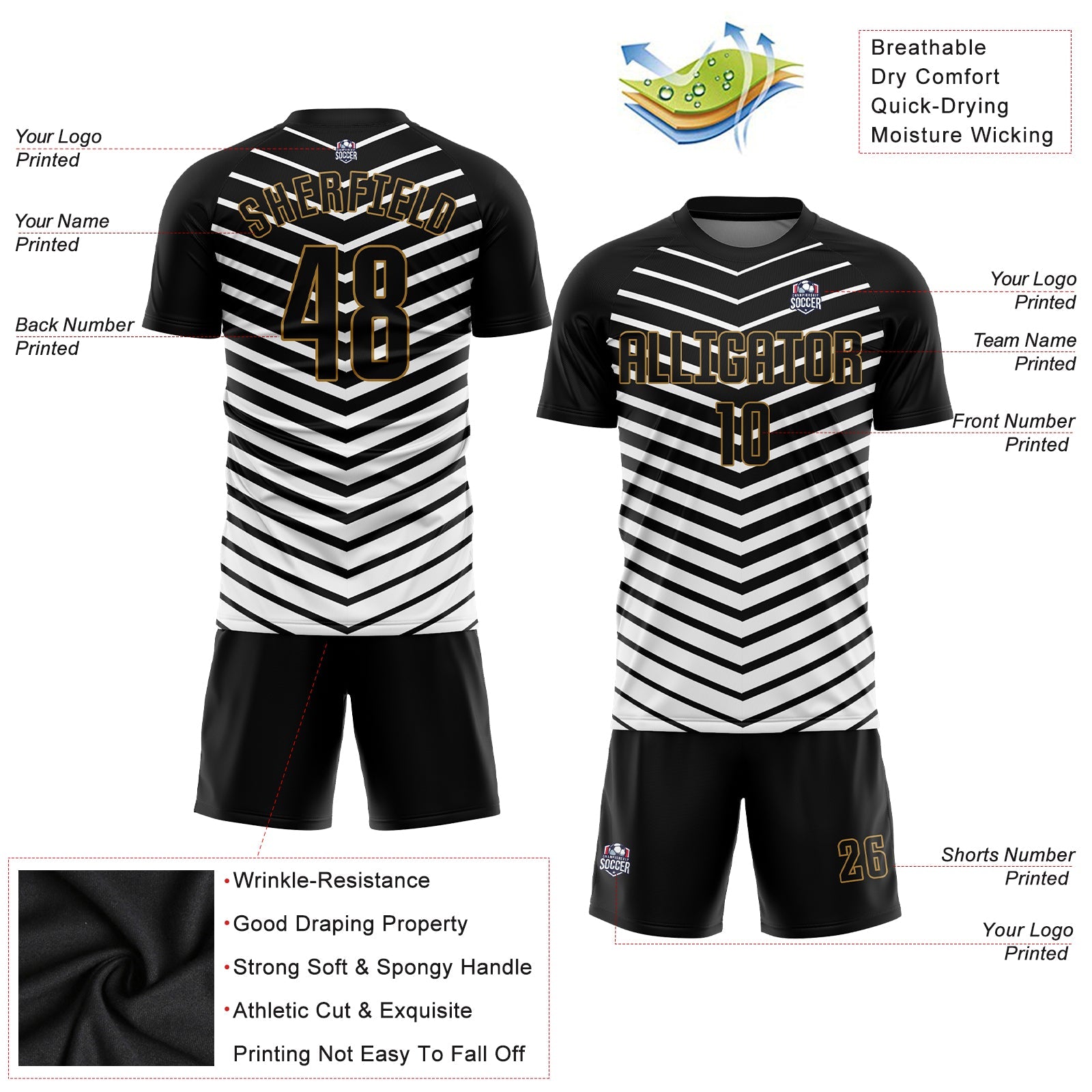 Custom White Black-Old Gold Sublimation Soccer Uniform Jersey - Sky-Custom