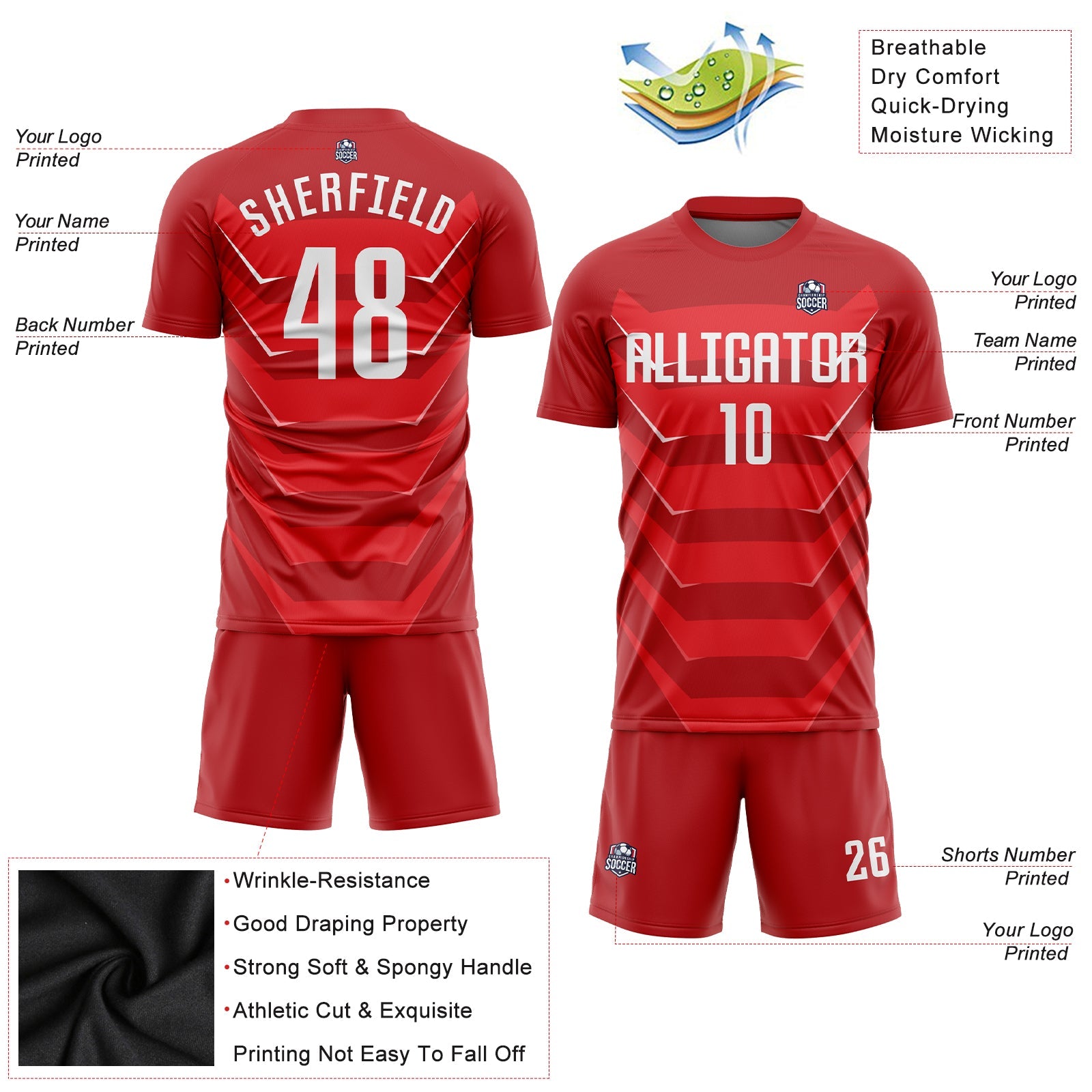 Custom Red White Sublimation Soccer Uniform Jersey - Sky-Custom
