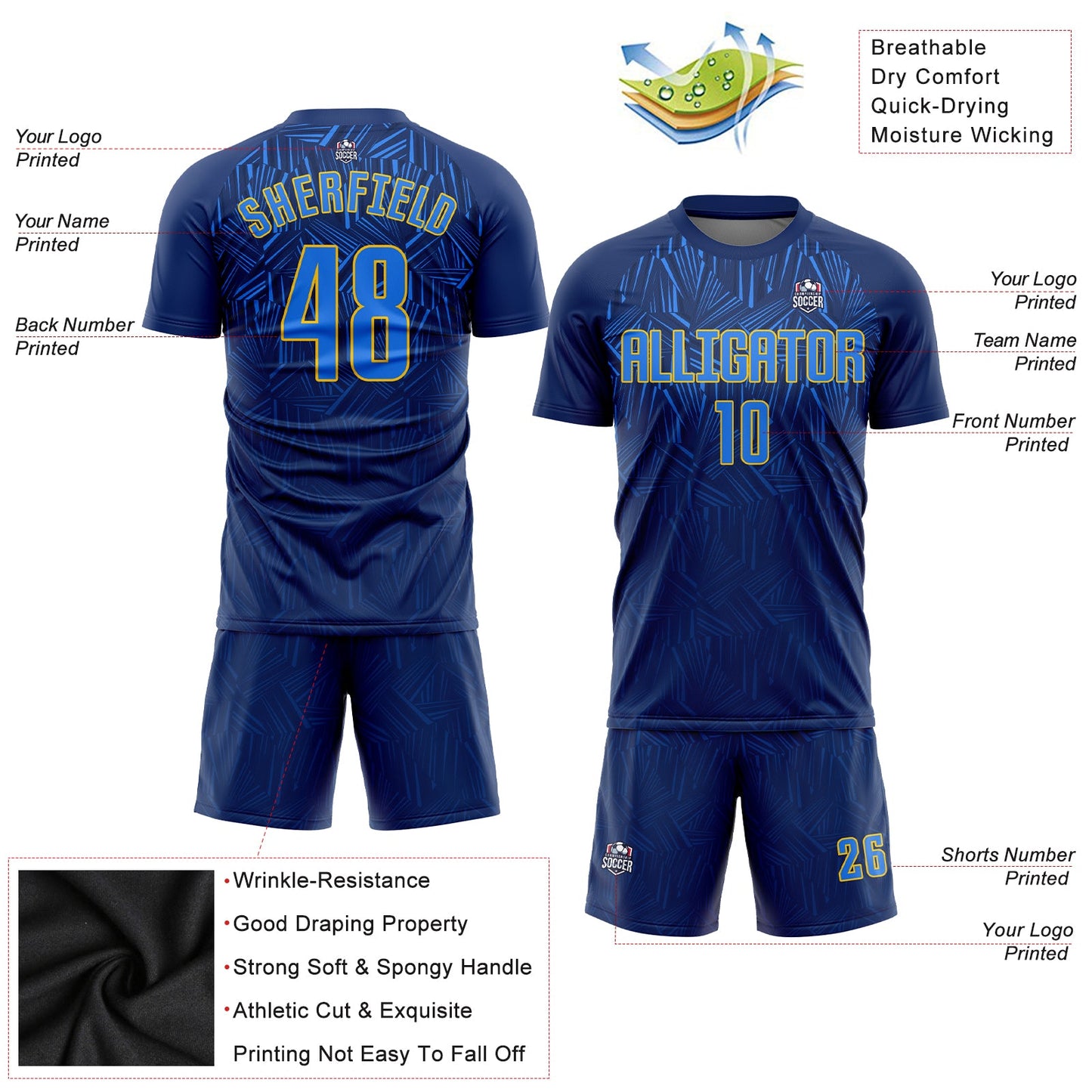 Custom Navy Royal-Gold Sublimation Soccer Uniform Jersey - Sky-Custom