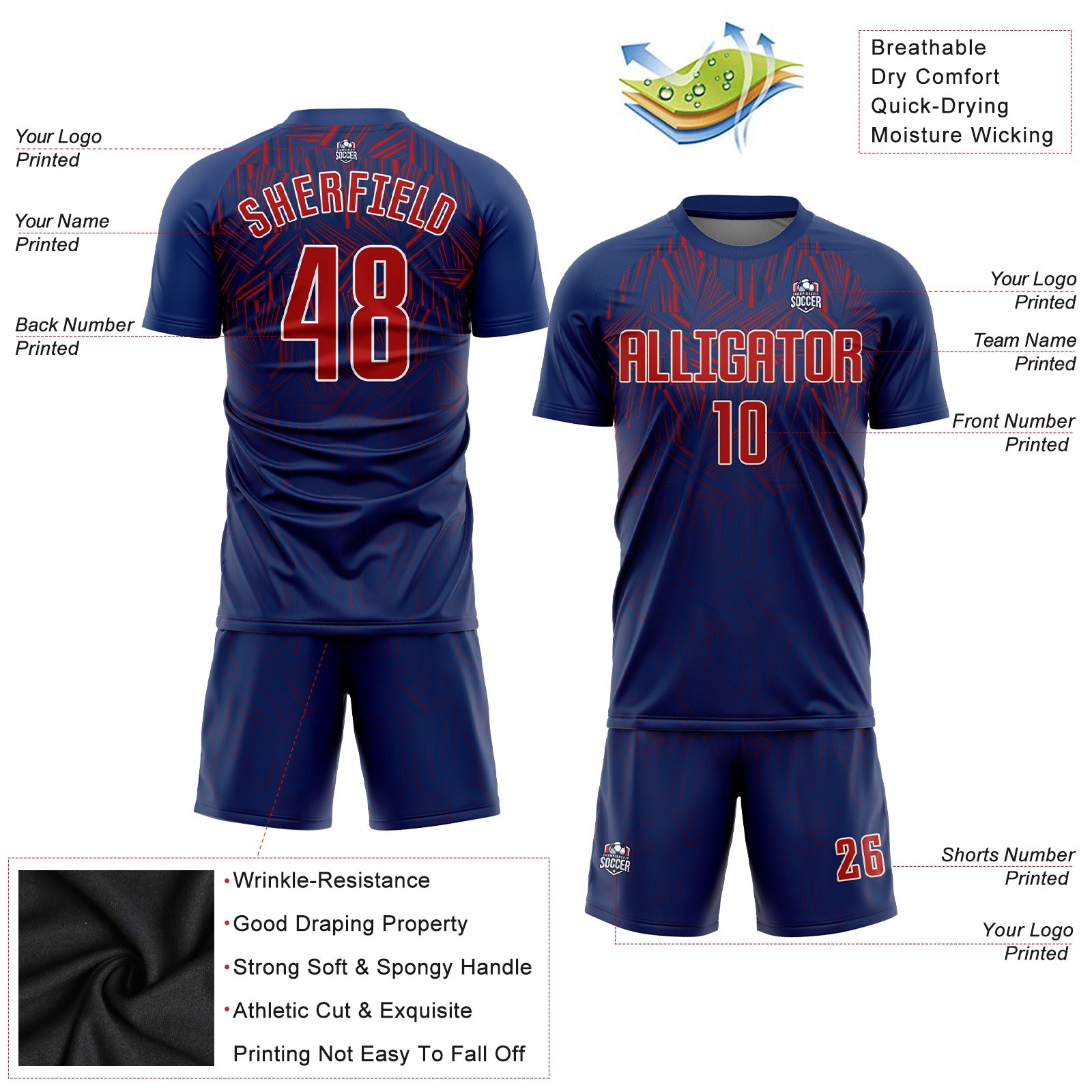Custom Navy Red-Cream Sublimation Soccer Uniform Jersey - Sky-Custom