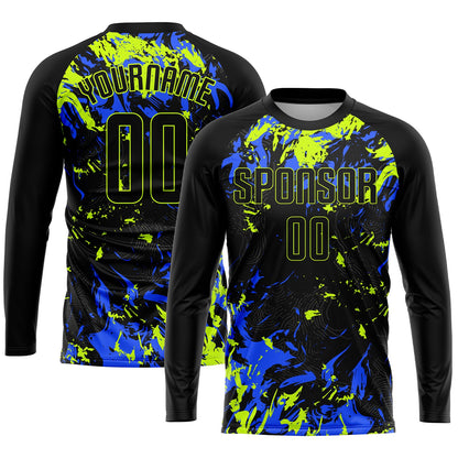 Custom Black Black Neon Green-Royal Sublimation Soccer Uniform Jersey - Sky-Custom