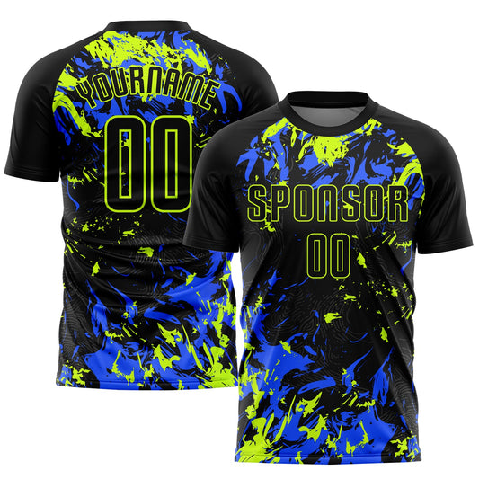 Custom Black Black Neon Green-Royal Sublimation Soccer Uniform Jersey - Sky-Custom